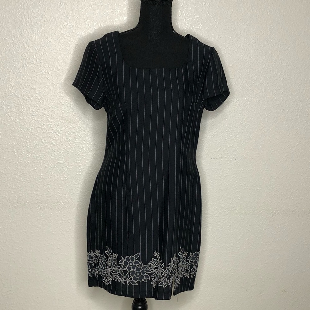 All that Jazz pinstripe dress w/ flowers @ bottom